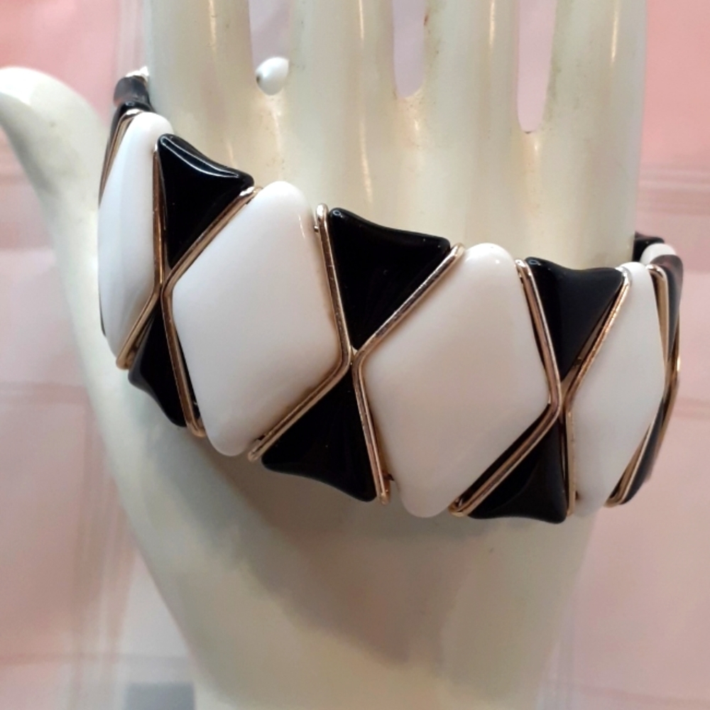 Black White Diamond Pattern Wrap Bracelet West Germany